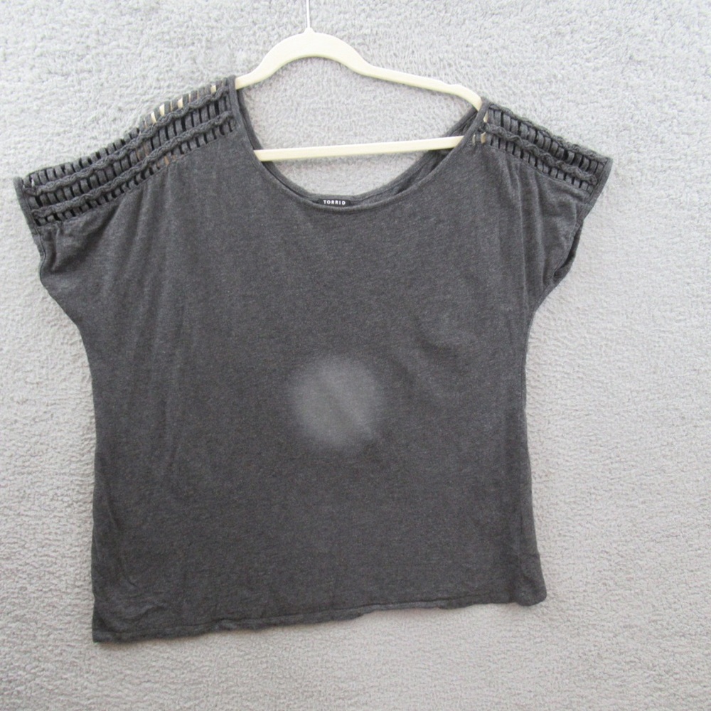 Torrid Womens Shirt Plus Size 3X Gray Asymmetrical Sleeve Woven Strappy